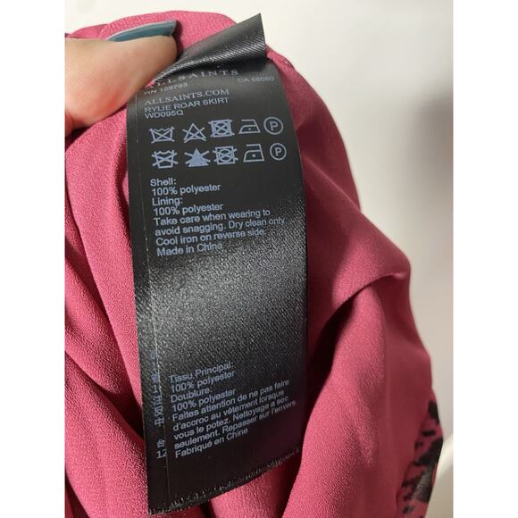 Allsaints Women’s 4 Rylie Roar Mini Skirt Animal Print Pink Ruched Zip NWD - Picture 8 of 8